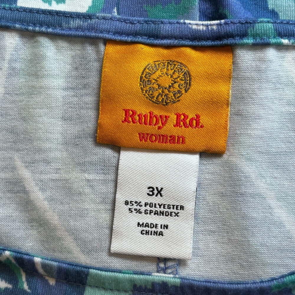 Ruby Rd Women's Blue Wave Tunic Top Sz 3X Sleeve  Cut Outs Coastal Boho Artsy - Picture 6 of 9